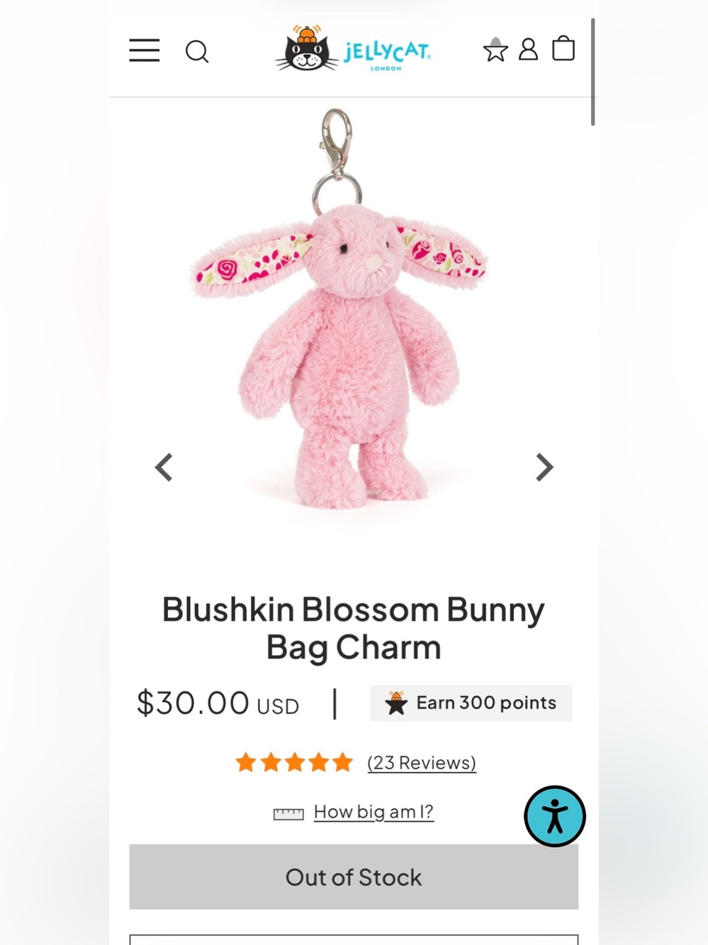Jellycat Blushkin Blossom Bunny Bag Charm BNWT with dust bag